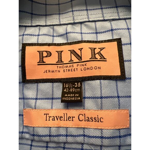 Pink Thomas Pink Men’s Traveller Classic Button Front Shirt Size 16 1/2 35 Blue - Picture 2 of 3
